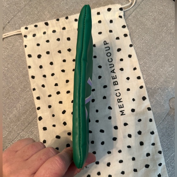 Clare V Emerald Green Wallet Clutch with Blush Lips, Monogrammed MV - Picture 5 of 9